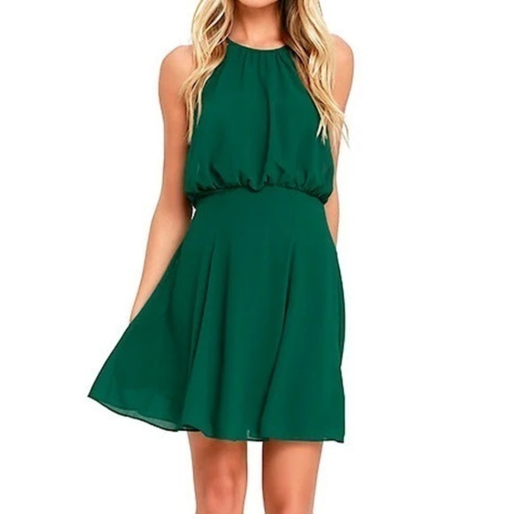 🅽🅴🆆 HTF Lulu’s Mesmerizing Moment Forest Green Skater Dress, XS
